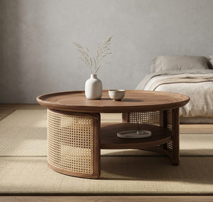Woodgrad Living Luxury Kalista Modern Handmade Teakwood Coffee <b>Table</b> with Rattan Mesh Sophisticated Design for Hospital Home Use - Product Image 2