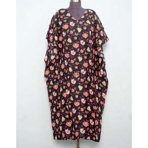 Caftán 100% Algodón con Estampado Floral, Ropa Larga para Mujer, Vestido de Maternidad con Estampado en Bloques, para Todas las Temporadas: Verano, Invierno, Otoño, Primavera - Product Image 1