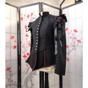 Black Wool Doublet with Red Details and Detachable Sleeves 17th Century Historical Doublet with Button Fastening - Product Image 1