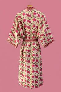 ชุดคลุมกิโมโนผ้าฝ้ายลายดอกพิมพ์ลายด้วยมือ สไตล์โบโฮสำหรับผู้หญิง ชุดนอนลำลอง - Product Image 2