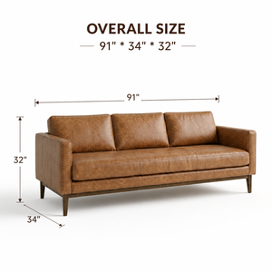 Sofá de Cuero Genuino Marrón con Patas de Madera Maciza, Estilo Moderno de Mediados de Siglo, Sofá de 3 Plazas, Sofá de Cuero Premium y Muebles para Sala de Estar - Product Image 3