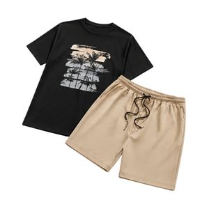 Premium Quality Men T-Shirt and Shorts <b>Set</b> Casual Summer Two Piece Beach Wear Cotton Breathable Graphic Streetwear <b>Sets</b> - Product Image 3
