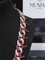 Cadena Cubana de Plata 925 Chapada en Oro con Moissanita, Diseño Iced Out Bicolor Rojo y Blanco, Corte Brillante, Collar Hip Hop Unisex