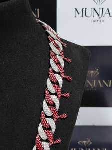925 Silver Gold Plated Moissanite Cuban Link <b>Chain</b> <b>Iced</b> <b>Out</b> Red White Two Tone Drip Design Brilliant Cut Hip Hop Necklace Unisex - Product Image 3