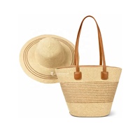 Ensemble sac fourre-tout en raphia fait main et chapeau de soleil Panama, accessoires de plage d'été d'inspiration française pour femmes et hommes