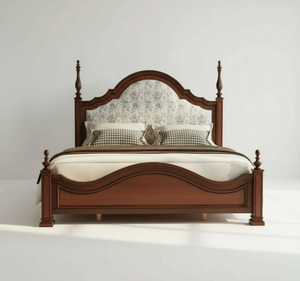 Modern Wooden Beds for Bedroom Furniture Minimalist Design Solid Teak Wood King Size Bed with Rattan Headboard Solid Wood Beds - Product Image 1