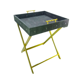 Hot selling High Quality Hotel Furniture Faux Shagreen Buttler <b>Tray</b> Rectangle Shape with Mental Legs - Product Image 3