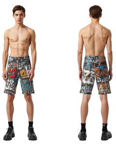 Nuevos pantalones cortos de mezclilla para hombre 2026 con cremallera, tejido 100% algodón, cintura media, estampados, estilo urbano, servicio OEM - Product Image 2