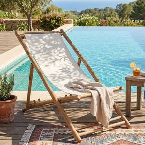 Chaise longue pliante en bambou écologique pour jardin, terrasse, resort et usage extérieur - Product Image 1