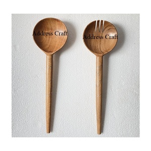 Ensemble d'ustensiles de cuisine en bois durable, fourchette et cuillère à salade, ensemble de service élégant à long manche, cuillères de service - Product Image 6