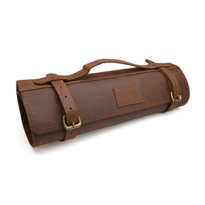 Bolsa Portacuchillos de Cuero Genuino Personalizable al por Mayor, Estuche para Cuchillos de Chef con 15 Ranuras y Cinturón Desmontable, Soporte de Cuero Vacuno para Cuchillos de Chef - Product Image 1