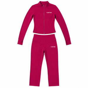 Custom Women's Yoga Set Long Sleeve Zip Jacket High Waist <b>Leggings</b> <b>Slim</b> Fit Gym Workout Activewear Custom Fitness Wear Supplier - Product Image 4