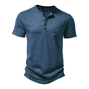 Wholesale Men's <b>Henley</b> T-<b>Shirt</b> 100% Cotton Woven Soft Custom Size Loose Fit Factory Direct Price Low MOQ Global Shipping High - Product Image 1