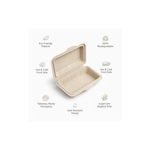 Contenedor de Alimentos Ecológico de Bagazo, Tipo Concha, 13x6 Pulgadas | Caja desechable de pulpa de caña de azúcar para llevar, para restaurantes y envasado de aperitivos - Product Image 6