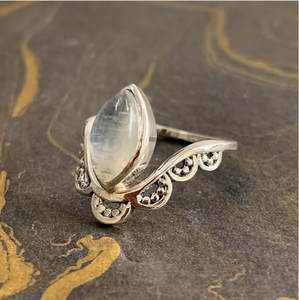 Natural Moonstone Marquise Cut Crown <b>Ring</b> in 925 Sterling Silver <b>Boho</b> Style <b>Ring</b> Gemstone Gift Jewelry - Product Image 2