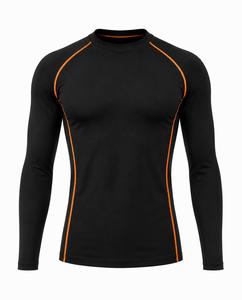 Rashguard pour homme noir à manches longues, col rond, en spandex et polyester, haute qualité, sans couture, séchage rapide, respirant, écologique, anti-UV, 180g - Product Image 1