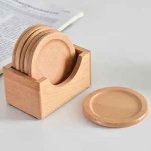 Ensemble de 5 sous-verres minimalistes écologiques en bois d'acacia avec support en fer, tapis de protection pour table, pour toutes les boissons et toutes les tables - Product Image 6