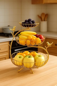 Support à fruits 3 niveaux doré, écologique, durable et multifonctionnel, en métal, pour fruits et légumes, design oiseau, rangement de comptoir - Product Image 5