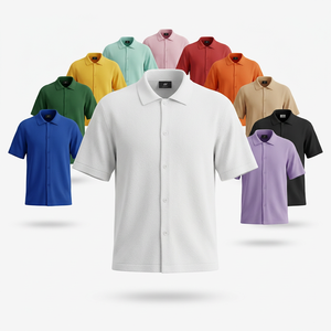 Chemise habillée d'été à manches courtes boutonnée, sur mesure, décontractée, en mélange de coton doux et respirant, pour le bureau - Product Image 1