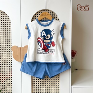 Conjunto de Camiseta y Camiseta sin Mangas para Niños SeunKids, 100% Algodón Suave, Estampado de Héroes, Ropa Casual, Precio de Fábrica - Product Image 5