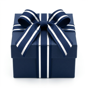 Neelkamal Industries 25mm Navy Blue Silver Metallic Ribbon Decorative Trim for Gift Wrapping Premium Packaging & Crafts - Product Image 1