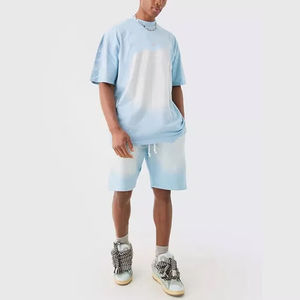 Ensembles T-shirts et shorts décontractés nouvelle collection été, manches courtes, couleur unie, 2 pièces, logo personnalisé, effet délavé soleil - Product Image 6