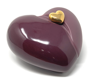 Urna Conmemorativa para Cenizas en Forma de Corazón Bicolor Color Granate, Corazón para Cenizas Funerarias de Metal Latón/Aluminio - Product Image 3