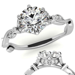 Anillo de compromiso de lujo de oro de 18k con diamante cultivado en laboratorio, diseño de hoja redonda con 6 puntas, para mujeres y niñas, ideal para fiestas. - Product Image 1