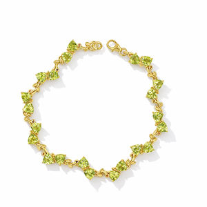 Pulsera de Plata de Ley 925 con Peridoto en Forma de Trillón, Ajustable, con Dije Inspirado en Hojas - Product Image 1