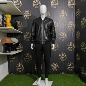 <b>Men's</b> Black PU Bomber <b>Jacket</b> Custom Embroidery Single Button Winter Sporty Casual Cotton Fabric Stand Collar - Product Image 4