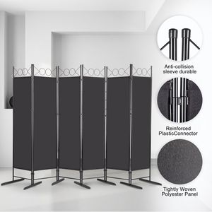 Divisorio Pieghevole a 6 Pannelli con Schermo da 1,75 m, Tessuto in Poliestere 160g, Telaio in Acciaio al Carbonio e Piedini in Plastica Nera - Product Image 5