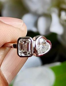 Bague Toi Moi en Argent 925 avec Moissanite Taille Cœur et Taille Émeraude, Style Moderne, Cadeau de Fiançailles pour Amoureux - Product Image 1