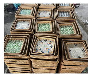 ตะกร้าเก็บของหวายธรรมชาติทรงกลม ศิลปะพื้นบ้าน เป็นมิตรกับสิ่งแวดล้อม วางซ้อนกันได้ ถาดอเนกประสงค์สำหรับตกแต่ง - Product Image 6