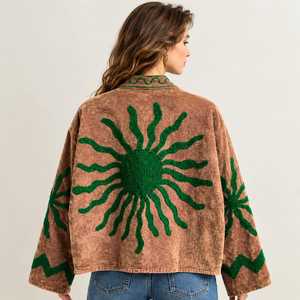 Handmade <b>Velvet</b> Jacket <b>for</b> <b>Women</b>, Rust Brown Embroidered Jacket, Green Floral Embroidery, Boho Vintage <b>Velvet</b> <b>Coat</b> - Product Image 2