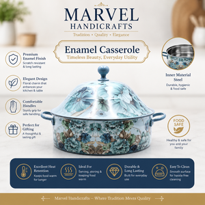 หม้ออุ่นอาหารเคลือบสีน้ำเงินลายดอกไม้ พรีเมียม ยี่ห้อ Marvel Handicrafts ทำจากสแตนเลส เก็บความร้อนได้ดี ใช้สำหรับเสิร์ฟอาหารในครัว - Product Image 5