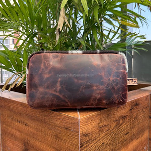 Neceser de viaje de cuero mecanizado a mano, bolsa de cosméticos de piedra turquesa de gran capacidad, bolsa de maquillaje de almacenamiento portátil de piel de vaca, novedad de 2025 - Product Image 5