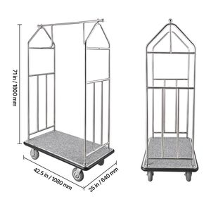 Chariot de valet d'hôtel en acier inoxydable brossé avec plateau moquetté gris, capacité de charge de 800 LBS, chariot de transport FT s - Product Image 5