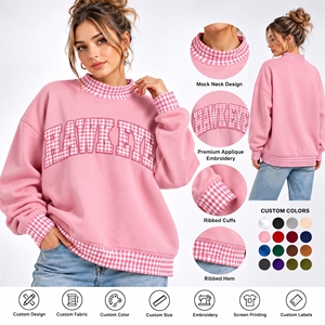 เสื้อสเวตเชิ้ตผู้หญิงคอเต่าทรงโอเวอร์ไซส์ ผ้าฝ้ายฟลีซเนื้อนุ่ม ระบายอากาศได้ดี ปักโลโก้ตามสั่งจากโรงงาน - Product Image 1