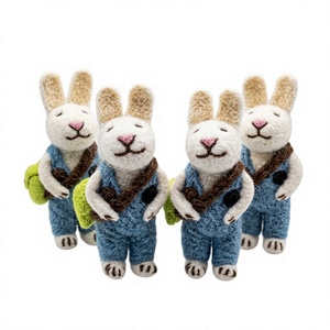 Handmade Eco-Friendly Wool <b>Felt</b> Rabbit Farmer Doll Blue Overalls Green Basket Traditional Wall Hanging Cartoon <b>Animal</b> Christmas - Product Image 1