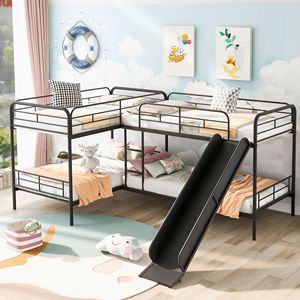 Letto a Castello a Forma di L Nero per Bambini con Scivolo e Scala, Modello Vecchio SKU GX000615AAB - Product Image 1