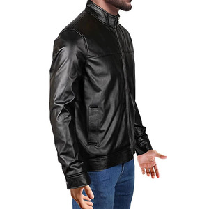 Blouson en cuir pour homme, coupe slim, style bomber, robuste, effet vieilli, vintage, en cuir véritable souple, décontracté, style motard, streetwear, en solde - Product Image 4