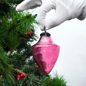 Ornement de Noël en verre rose vintage en forme de cône, élégante décoration suspendue en forme de goutte pour arbre de Noël, vente en gros - Product Image 2