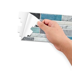 12 pezzi adesivi per piastrelle con Stick effetto marmorizzato impermeabili a prova di olio blu verde per la decorazione della parete della lavanderia della cucina 12*24.6cm - Product Image 5