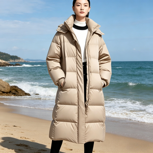 Long Quilted <b>Winter</b> Jacket With Hood Full Sleeves Zipper Closure Solid Color Polyester Shell <b>Thick</b> Warm <b>Coat</b> - Product Image 3