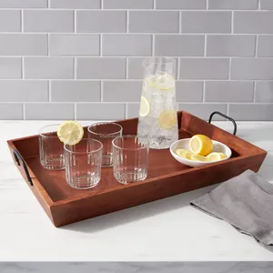 บ้านไร่วินเทจ3ชั้นถาดไม้อะคาเซียแกะสลักเครื่องดื่มและอาหารที่ปลอดภัยเครื่องใช้บนโต๊ะอาหารที่จับโลหะสำหรับห้องครัวห้องนั่งเล่น - Product Image 2