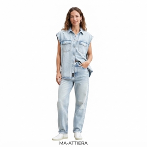 Women Light Blue Denim <b>Shirt</b> And Jeans Set Sleeveless Button <b>Shirt</b> Casual Two Piece Matching Outfit Streetwear Fashion - Product Image 1