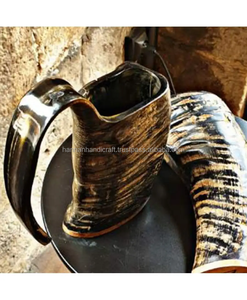 Mug à boire en corne sculptée à la main de qualité supérieure, hautement poli, de style viking, pour le vin et la bière, fabriqué avec de la corne naturelle d'Inde - Product Image 3