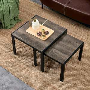 Square Modern Stacking <b>Table</b> with Wood Finished Industrial Rustic Brown End Side <b>Table</b> for Living Room Bedroom <b>Balcony</b> - Product Image 5
