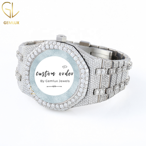 นาฬิกาเพชรโมอิสซาไนต์ D VVS แบบกำหนดเอง ผ่านการทดสอบเพชร หน้าปัดแบบอารบิก แสดงวันที่อัตโนมัติ ประดับเพชรเต็มเรือน สไตล์ฮิปฮอปสำหรับผู้ชาย - Product Image 3