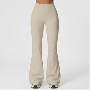 High Waist Flared Leg Full Length Yoga <b>Pants</b> Solid Color Seamless Four-Way Stretch <b>Spandex</b> Cotton Women's Sportswear - Product Image 1